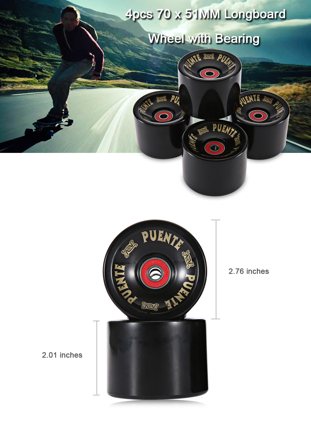 4pcs 70 x 51MM Longboard Wheel Skate Roller with Bearing
