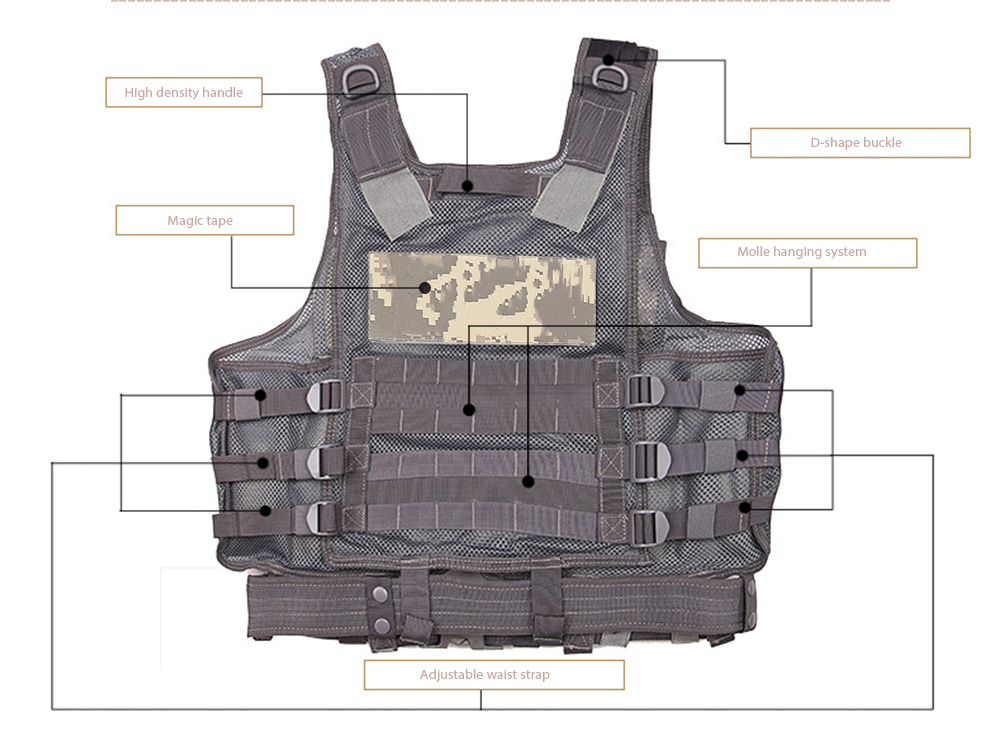 Tactical Paintball Military Assault Shooting Hunting Molle Vest with Holster 
