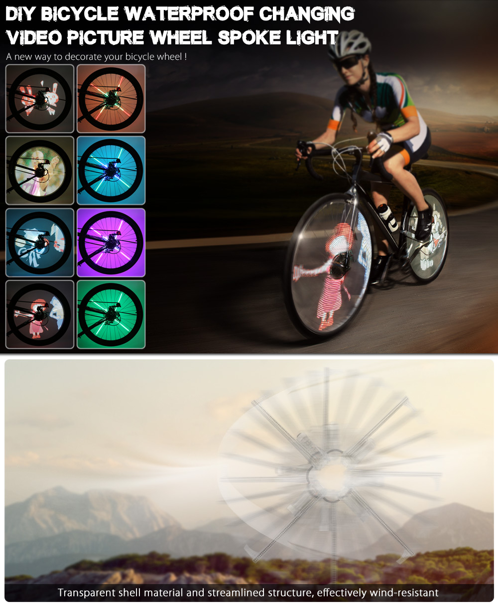 FT - 801 Pro DIY Cycling Bicycle 416 LEDs Waterproof Colorful Changing Video Gift Pictures Bike Wheel Spoke Light