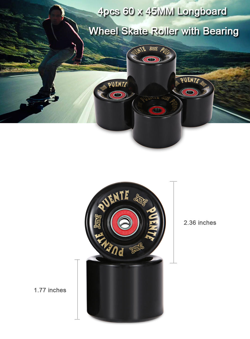 4pcs 60 x 45MM Longboard Wheel Skate Roller with Bearing